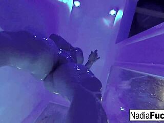 A sexy blonde wrestler uses double toys for intense masturbation.