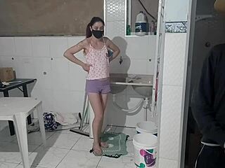 Risky Masturbation Caught by Tenant Washing Clothes