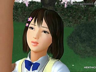 Brunette hentai sucks cock hard outdoors!