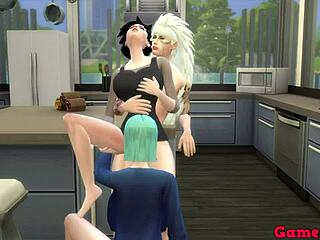 hinata and friends in a big orgy on the kitchen, all filled with cum in their asses