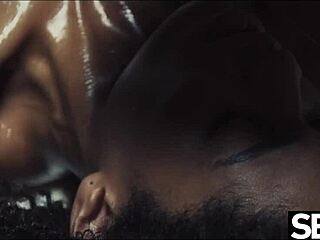 Black Beauty and Sexy Blonde Oil Up for Lesbian Fun