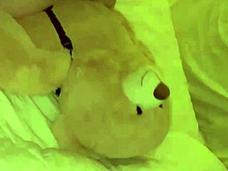 wife rides teddy bear's strap-on cock in this reality fetish scene with toys and orgasm