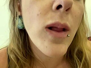 curvy milf with piercing and tongue shows off dirty talk in gummy bears swallow fetish