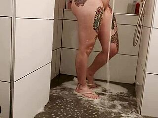 blonde teen masturbates in the shower casually