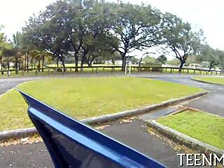 Teen 18+ beauty Lucy Tyler skillfully sucks cock for cash in rough seduction scene.