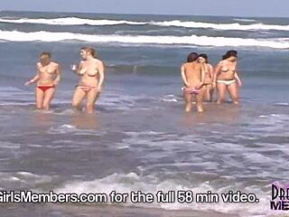 College coeds strip nude on Texas beach fun
