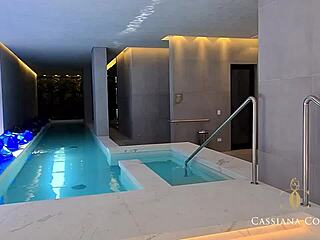 blonde milf cassianacosta rides monster cock in pool sex party with friends