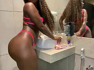 hinting at opening shaved pussy for friend's ebony cock