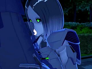 In the world of Warhammer 40k, a cute Necron anime girl performs a blowjob