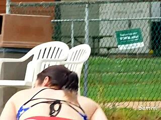 Bikini Milf Flashes at Campground Pool