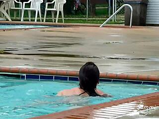 Bikini Milf Flashes at Campground Pool