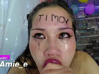 Asian slut gets choked during face fucking, gagging on huge loads before spitting and swallowing