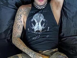 Tattooed dildo in action