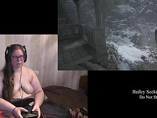 In the ranch, the naked brunette with tattoos faces the monster in Resident Evil Village part 8