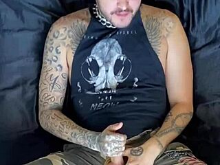 Tattooed dildo in action