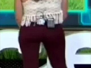 mexican tv host with a big ass chatting casually on screen about her show