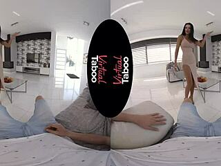 Virtual taboo adventure where a brunette mommy gives a hard blowjob and handjob to her stepson in a forbidden fantasy.