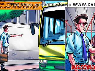 Nerdy teen dry humps stranger on crowded public bus. Shy guy turns bold in tight space.