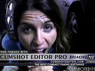 amateur brunette milf hints at a public blowjob leading to cumshot in pov.