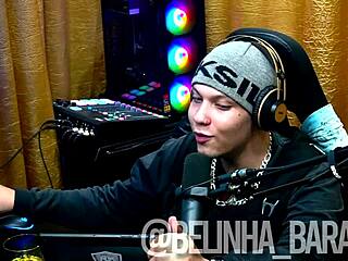 Ruan shines light in Belinha's ass during podcast.