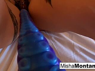 misha montana's alien tattooed pussy gets monster dildo close-up with brunette babe