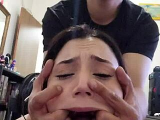 Latina pornstar bent over, gaping wet pussy, skinny amateur gets creampie and swallows cum while moaning loudly