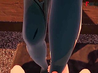 Shenhe performs foot work in Genshin Impact cosplay