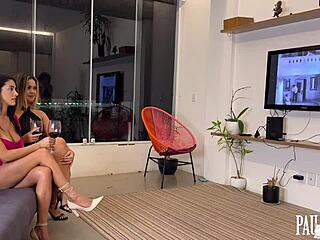 this lesbian surprise with val mineirinha belinha baracho has her playing with tits and pussies in a hot group threesome