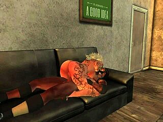 Blonde Anime Girl Gets Monster Cock Assfucking On Sofa