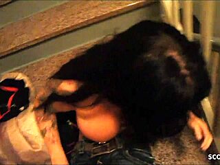 Young lad feels intense passion fucking German MILF neighbor in the hallway