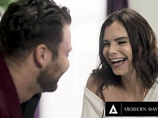 Chubby girlfriend cheats with stranger while boyfriend listens