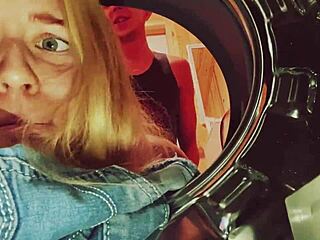 Stepsister stuck in washing machine, helped with big cock