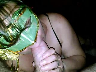 milf in green mask enjoys oral pleasure