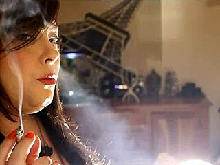 UK Domme Tina Snua Smokes Cork Cigarette Boldly