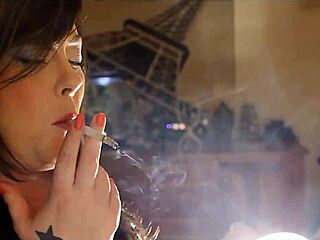 UK Domme Tina Snua Smokes Cork Cigarette Boldly