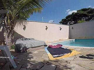 Naughty Wife Teases Delivery Guy with Sunscreen on Her Juicy Boobs!