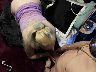 blonde amateur gives horny homemade blowjob to big monster cock while smoking