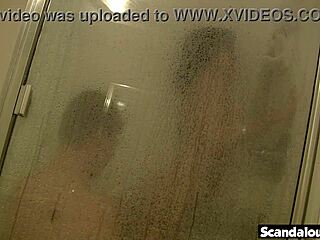 Brunette licks pussy in shower