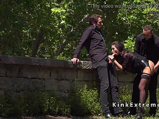 Hey, watch this spanish hottie get gangbanged in public bondage