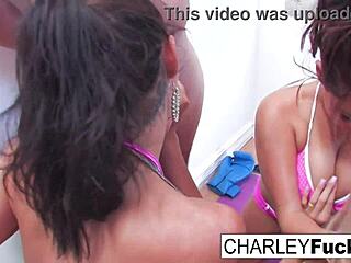 Charley London Keyes And Samantha Saint Blow Cocks Hard, Showing Big Tits And Ass In Nude Hardcore Sex With Cumshot.