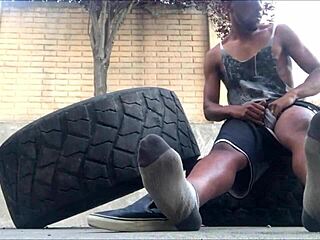 Exciting Outdoor Stroke Leading To Cum On Vans