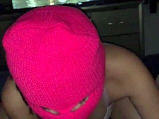 teen girlfriend in ski mask gives sloppy blowjob