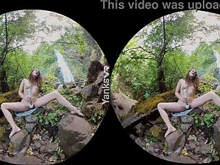 Erotic Yanks beauty Endza teases her pussy with vibrator in VR outdoor scene