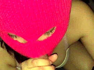 teen girlfriend in ski mask gives sloppy blowjob