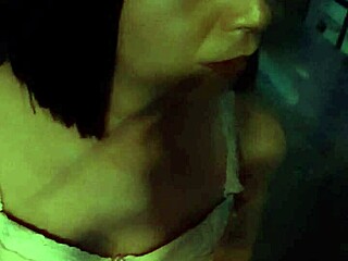 she's oiled up, bent over in doggystyle, taking his cock in her tight pussy with cumshot facial