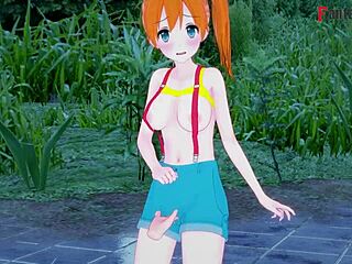 Oh wow, Misty gives an amazing blowjob in POV with her big tits and ass in this hentai anime! The blonde cartoon character is so hot.