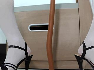 trap challenges long dildo in heels and stockings