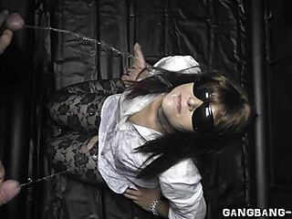 Piss slut gangbanged and pissed on, what a filthy mess!