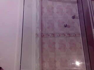 Latina teen enjoys a refreshing shower routine with a friend