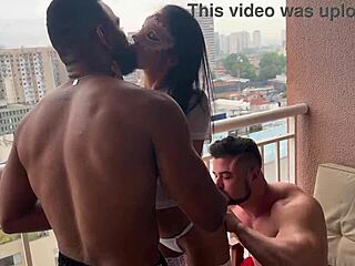 Moreno And Alemao Double Penetrate Skinny German Woman On Balcony With Choking And Deepthroat